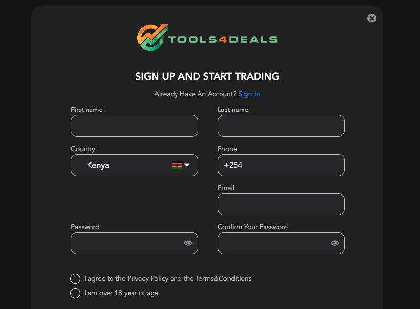 Tools4Deals Signup Page