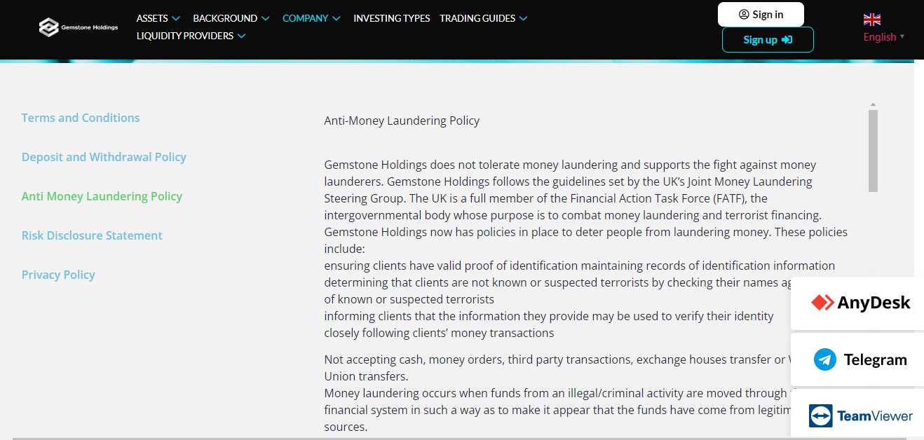 Gemstone Holdings AML Policy