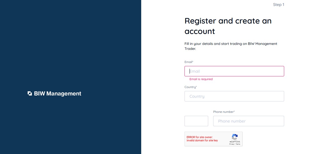 BIW Management Registration Page