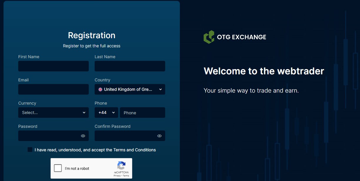 OTG Exchange Registration Page